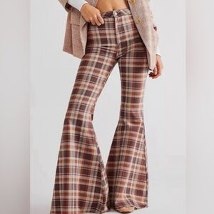 Free People Plaid Flare Pants